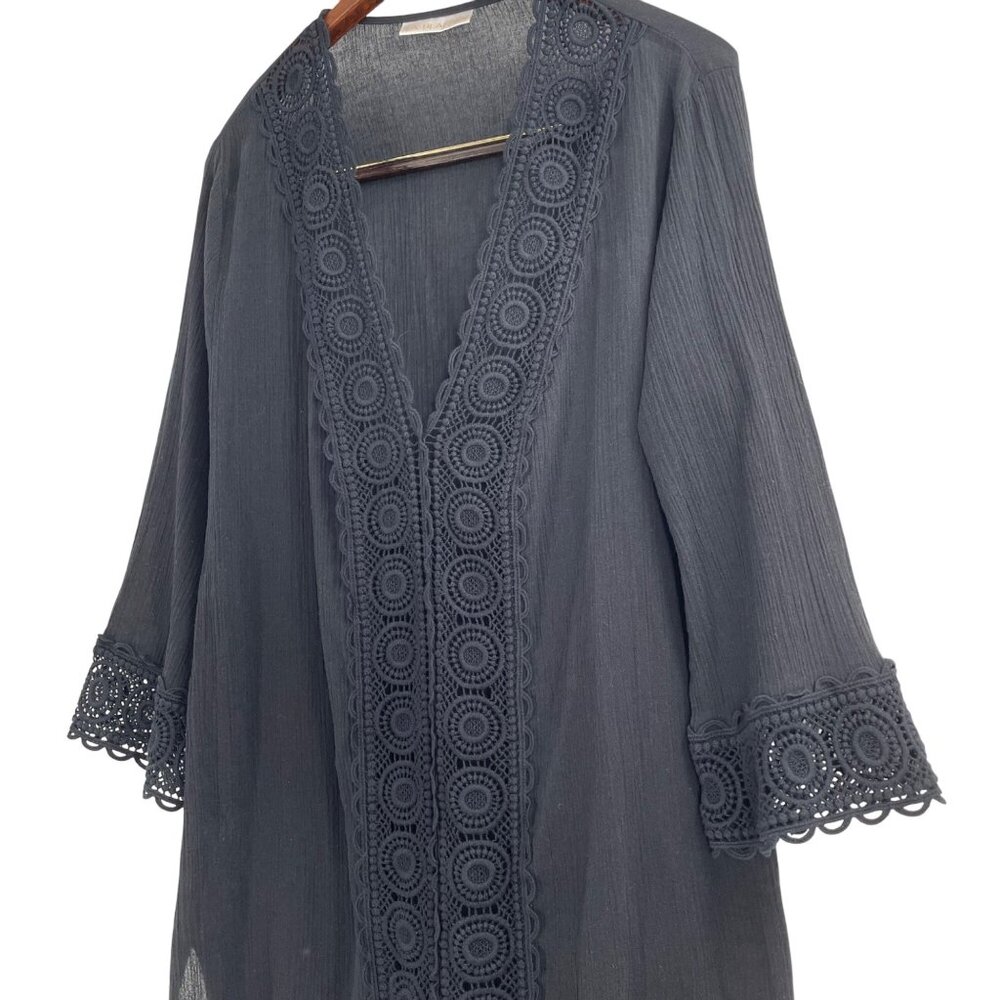 La Blanca Womens Tunic Swim Cover-Up Beachwear Crochet Trim Deep V-Neck Black XS - Picture 2 of 6